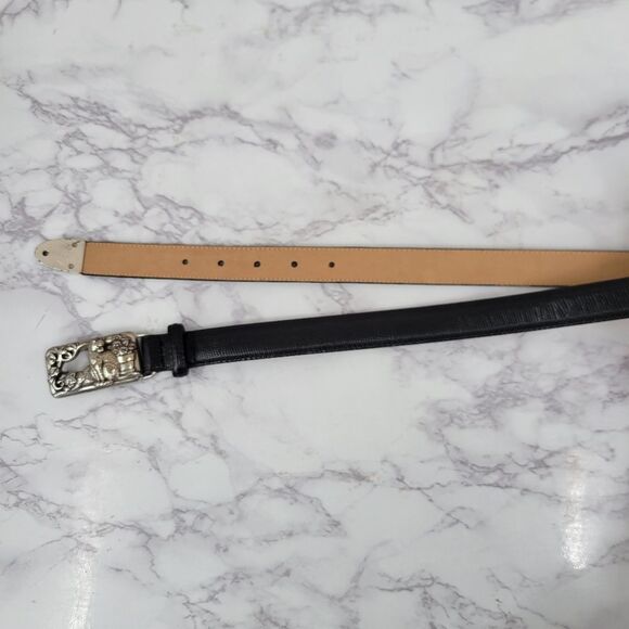 Brighton Vintage 90s Black Leather with Silver Toned Cat Filigree Buckle - Picture 9 of 14